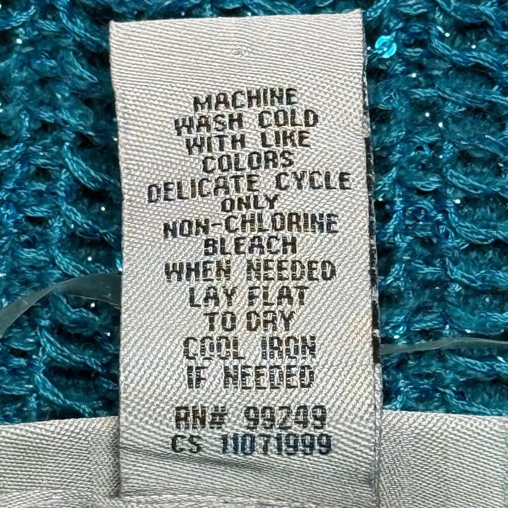 Catherines Sweater 2X 22-24W Teal Blue Green Metallic Sequin Open Knit‎ Neckline